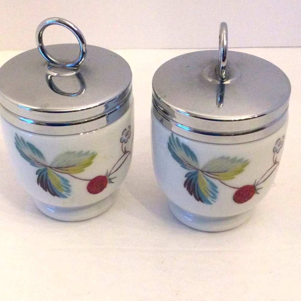 Royal Worcester egg Coddlers set of 2 Strawberry Fair